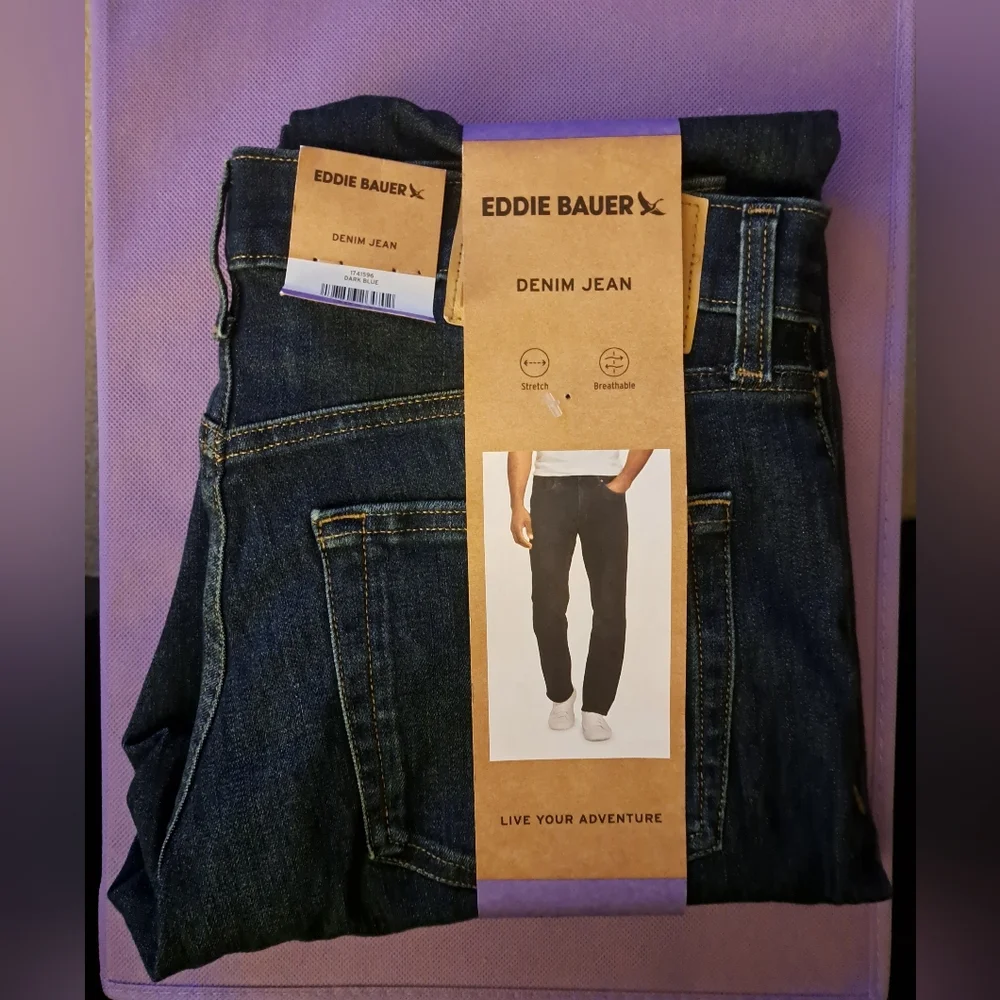 EDDIE BAUER Men's Straight Fit Jeans - DARK BLUE 3 Sizes BRAND NEW - Picture 1 of 5